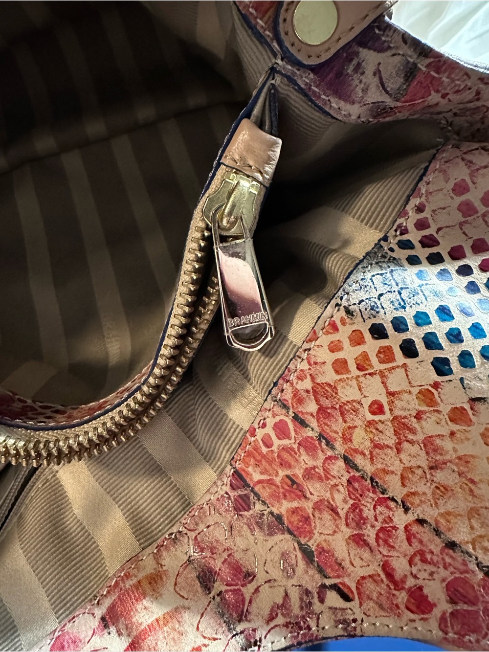 Elisa Multi-Color Snake-Print Leather Tote Bag by Brahmin - Picture 6 of 16